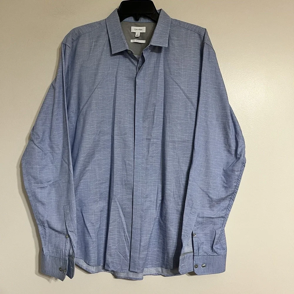 Calvin Klein Men's Slim Fit Long Sleeve Geometric Print Button Down Shirt Sz XL
